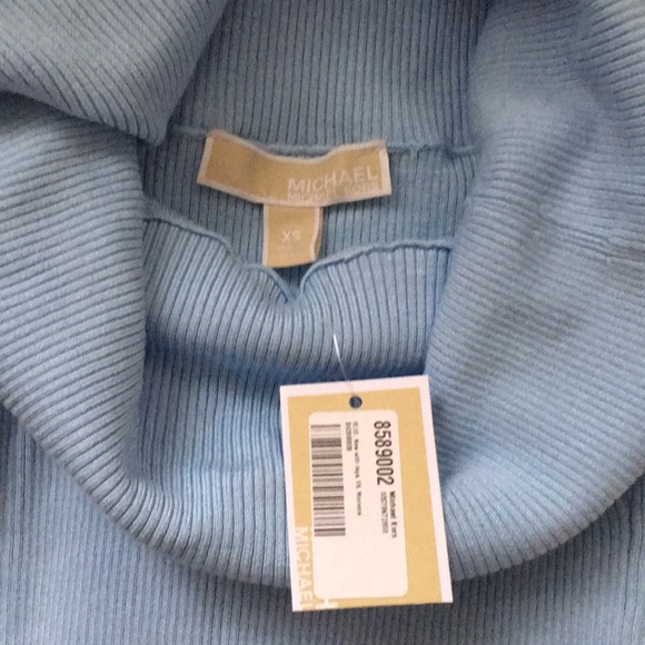 MICHAEL KORS Blue Ribbed Knit Off Shoulder Top - Picture 3 of 5